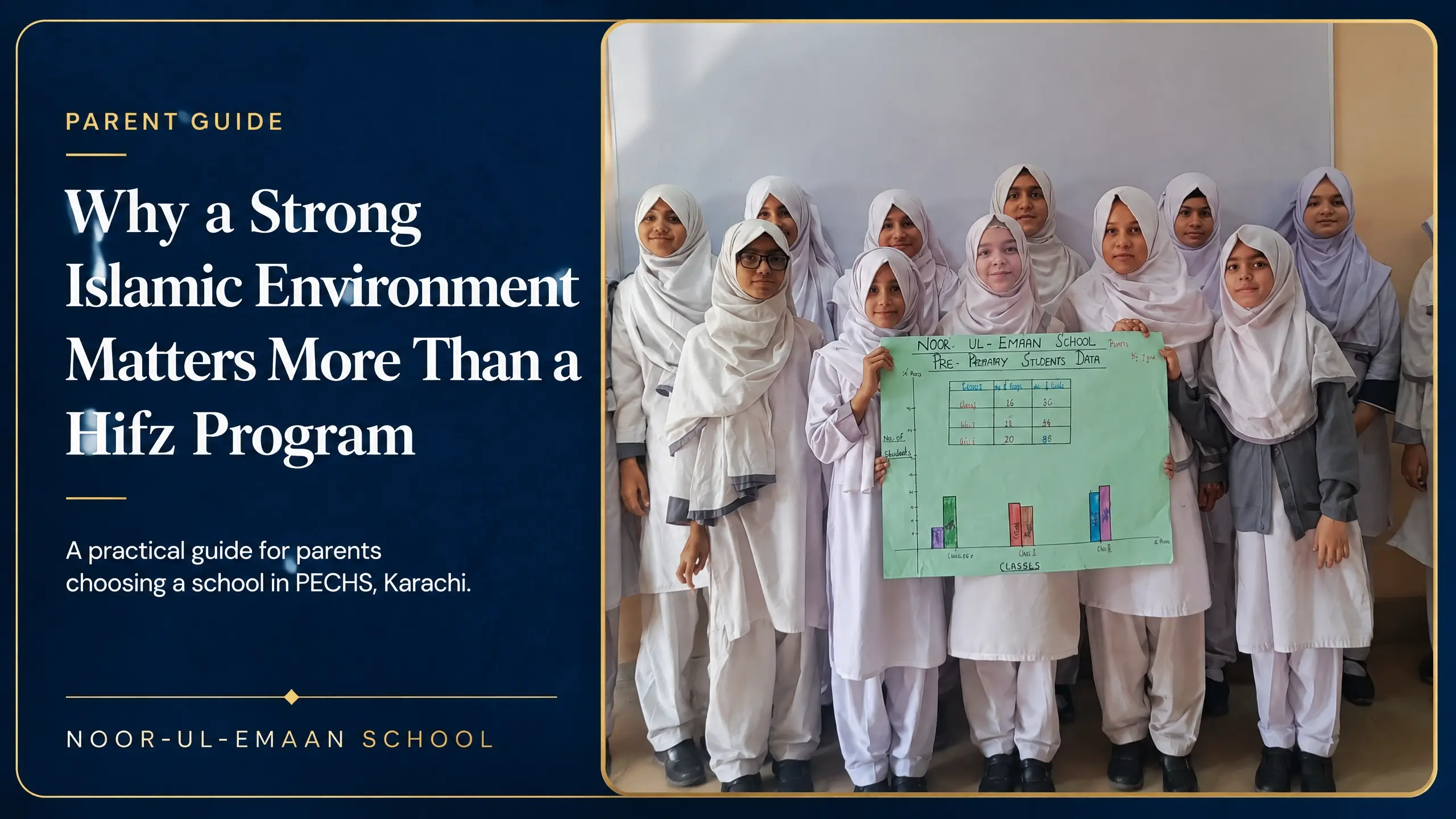 Noor-ul-Emaan School students presenting a class project in PECHS, Karachi